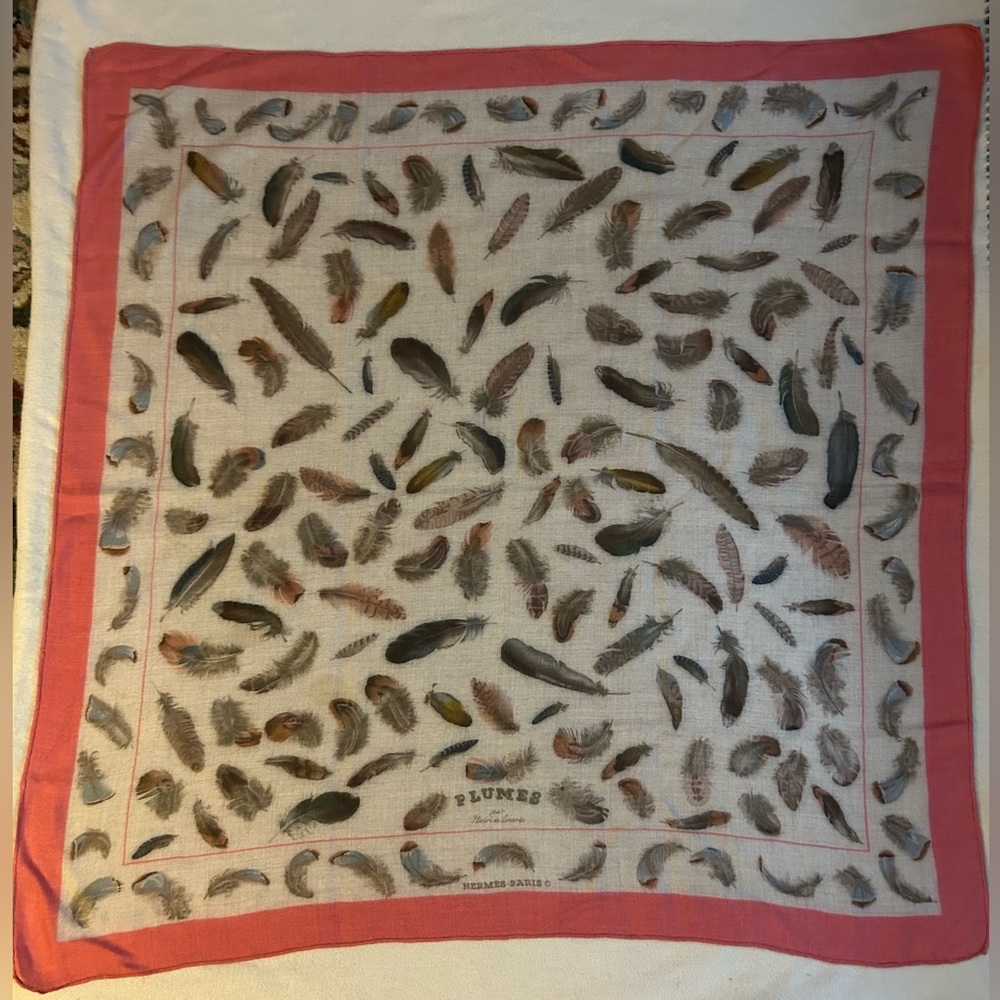 Hermes ‘Les Plumes’ Pink Silk Carre 90
